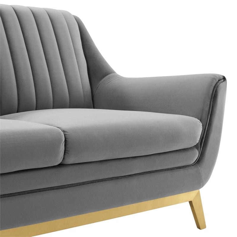 Modway Winsome Channel Tufted Performance Velvet Loveseat in Gray/Gold