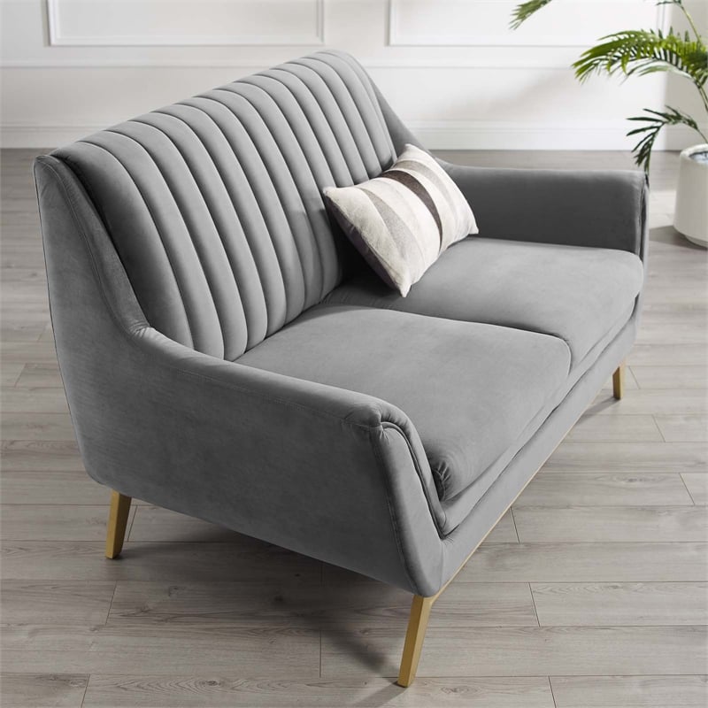 Modway Winsome Channel Tufted Performance Velvet Loveseat in Gray/Gold