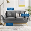 Modway Winsome Channel Tufted Performance Velvet Loveseat in Gray/Gold