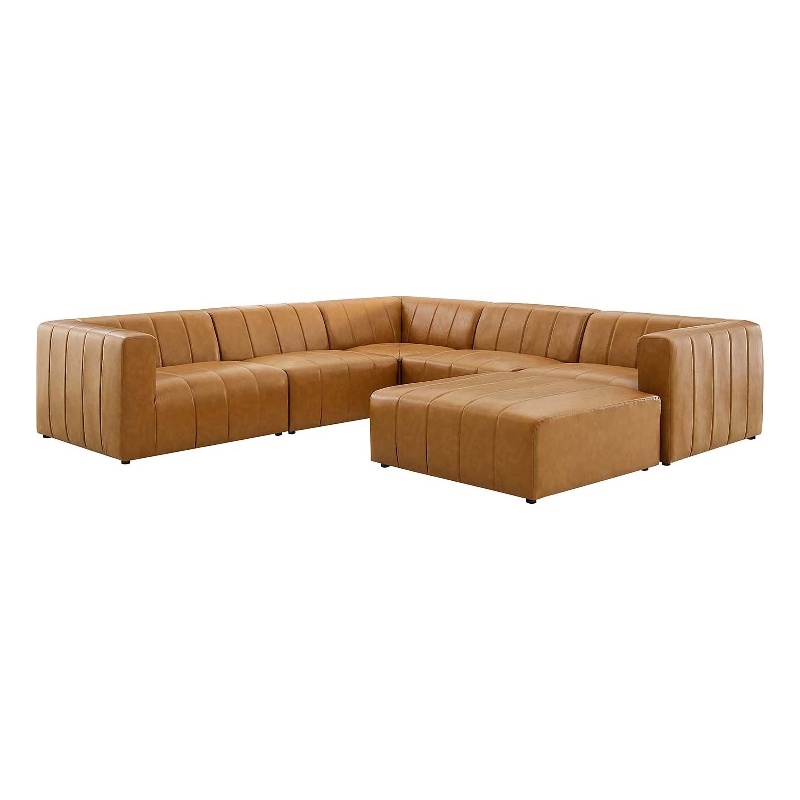 Modway Bartlett 6-Piece Faux Leather Upholstered Sectional Sofa in Tan