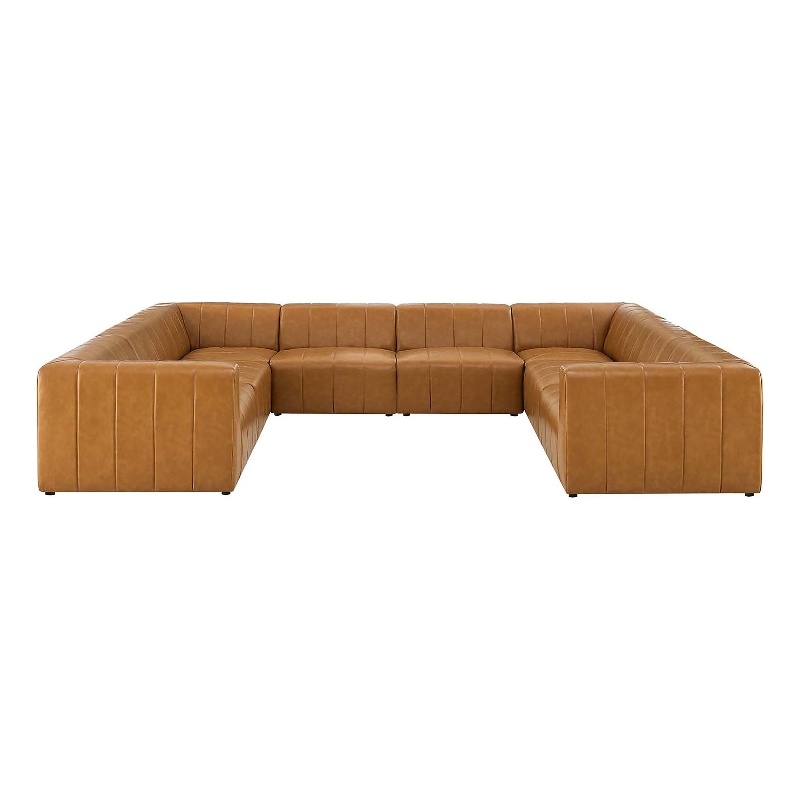 Modway Bartlett 8-Piece Faux Leather Upholstered Sectional Sofa in Tan