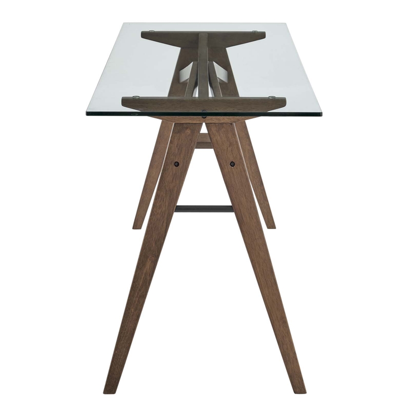 Modway Steadfast Wood and Glass Office Desk with Glass Top in Walnut