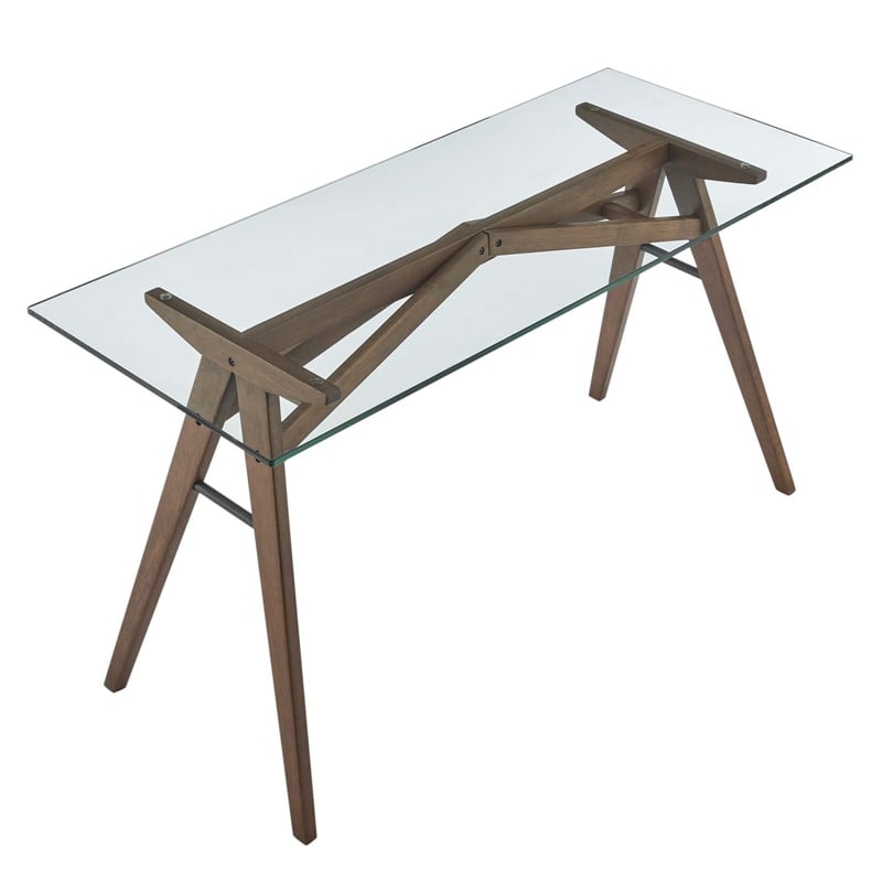 Modway Steadfast Wood and Glass Office Desk with Glass Top in Walnut