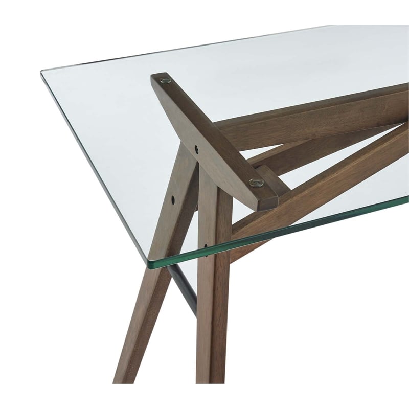 Modway Steadfast Wood and Glass Office Desk with Glass Top in Walnut