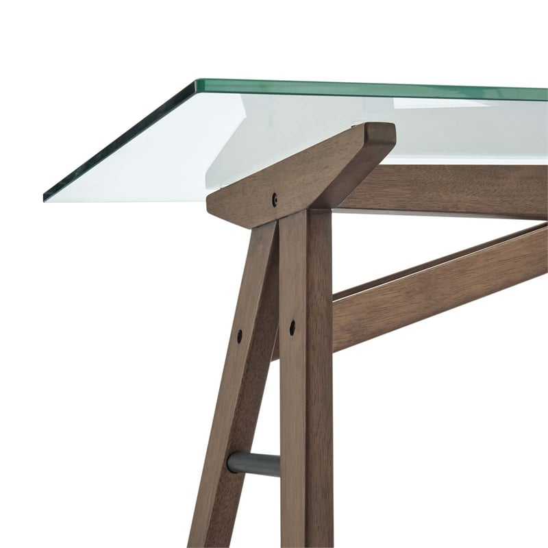 Modway Steadfast Wood and Glass Office Desk with Glass Top in Walnut