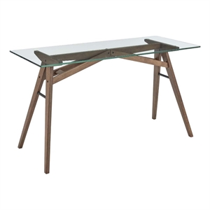 Modway Steadfast Wood and Glass Office Desk with Glass Top in Walnut