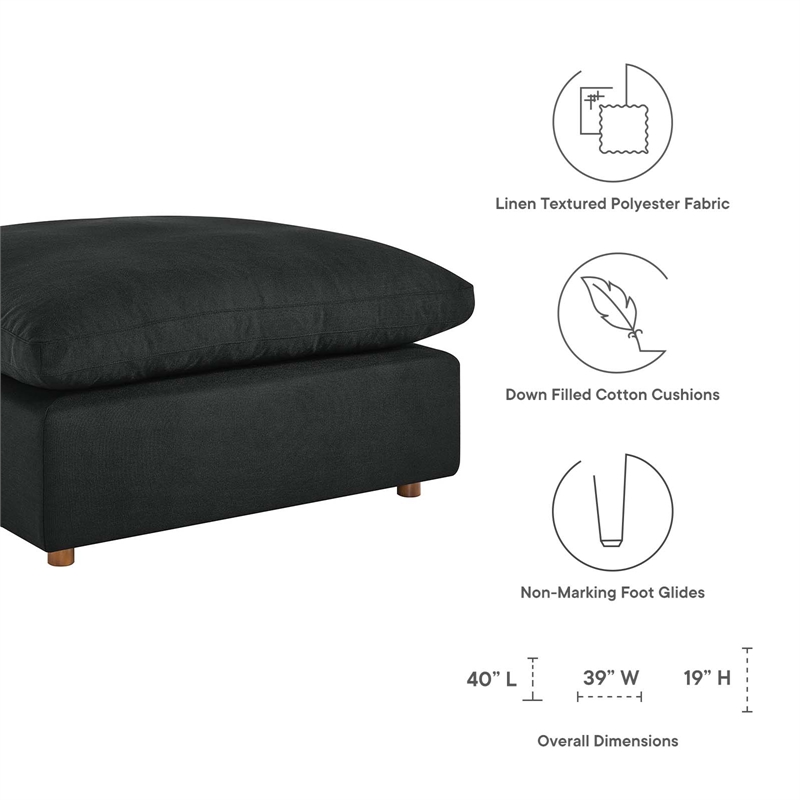 Modway Commix Modern Down Filled Overstuffed Fabric Ottoman in Black