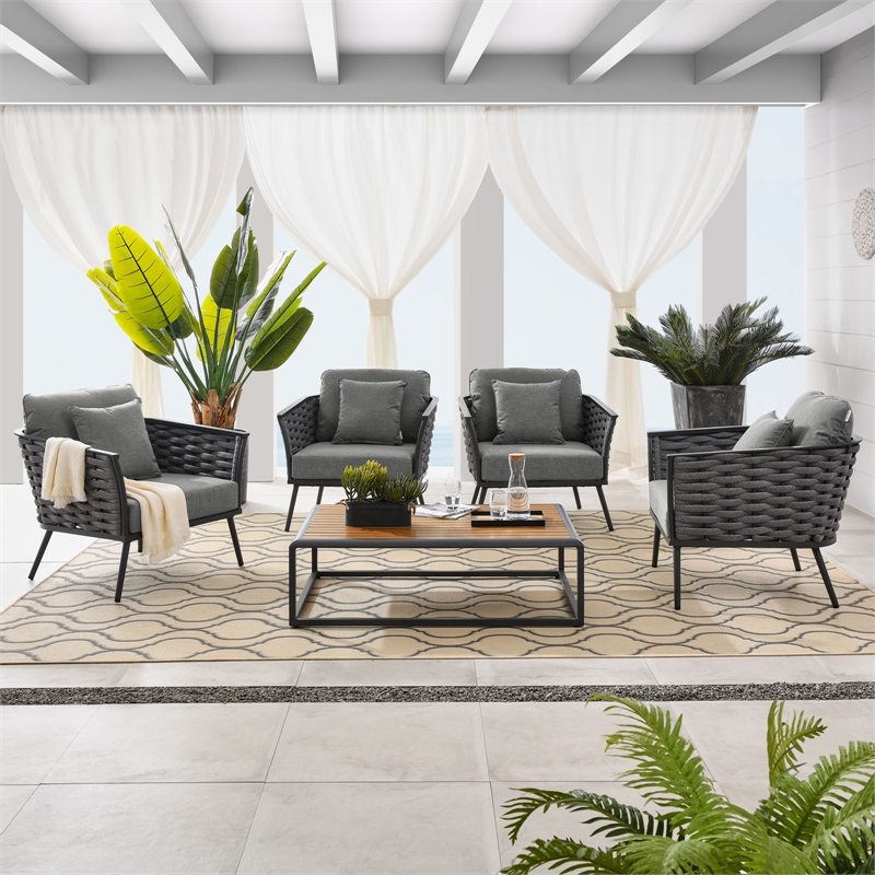 Modway Stance 5-Piece Aluminum & Fabric Patio Sofa Set in Gray/Charcoal