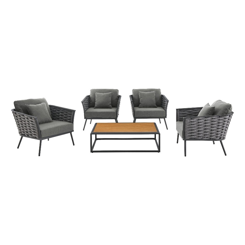 Modway Stance 5-Piece Aluminum & Fabric Patio Sofa Set in Gray/Charcoal