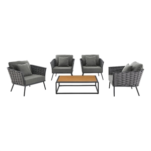 modway stance 5-piece fabric patio sectional sofa set in gray/charcoal