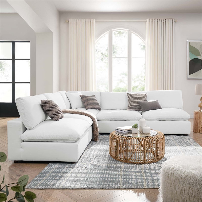 Modway Commix 5-Piece Fabric Down Filled Armless Sectional Sofa in Pure White