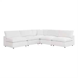Modway Commix 5-Piece Fabric Down Filled Armless Sectional Sofa in Pure White