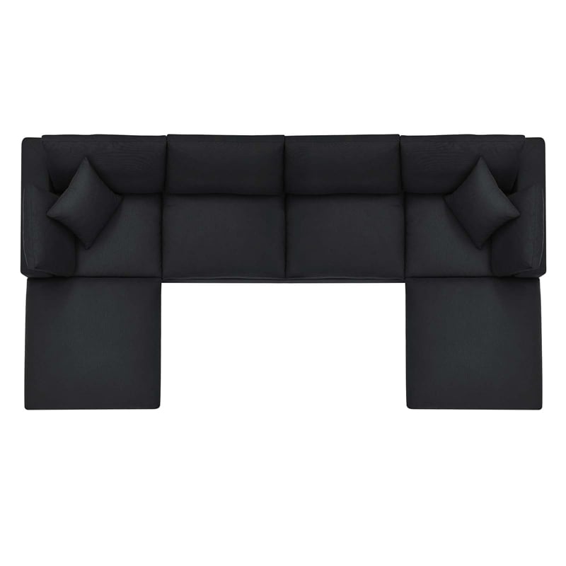 Modway Commix 6-Piece Fabric Down Filled Sectional Sofa in Black Finish