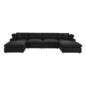 Modway Commix 6-Piece Fabric Down Filled Sectional Sofa in Black Finish