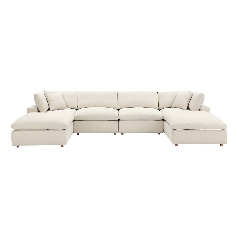 Modway Commix 6-Piece Fabric Down Filled Sectional Sofa in Light Beige