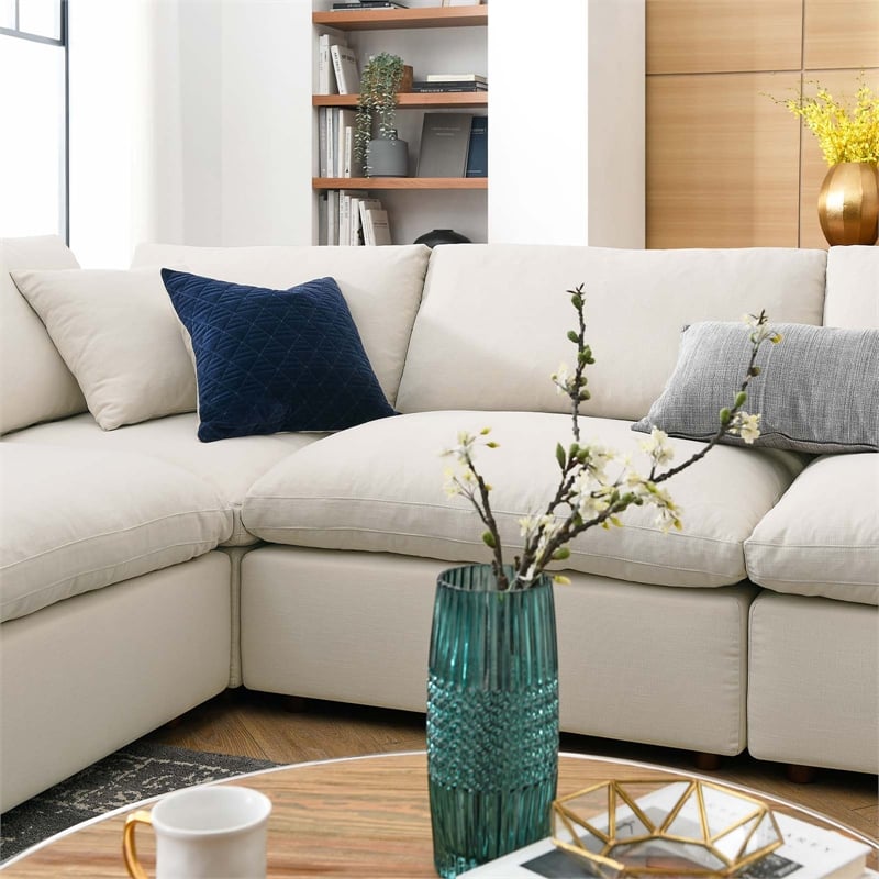 Modway Commix 8-Piece Fabric Down Filled Sectional Sofa in Light Beige