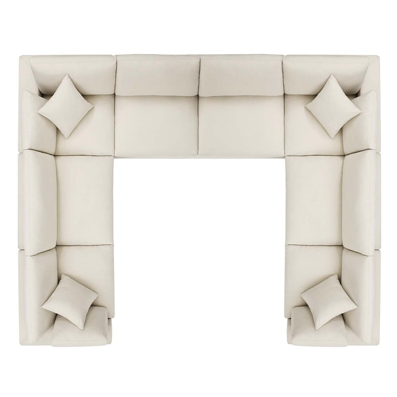 Modway Commix 8-Piece Fabric Down Filled Sectional Sofa in Light Beige