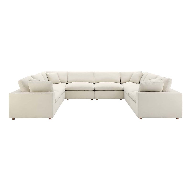 Modway Commix 8-Piece Fabric Down Filled Sectional Sofa in Light Beige