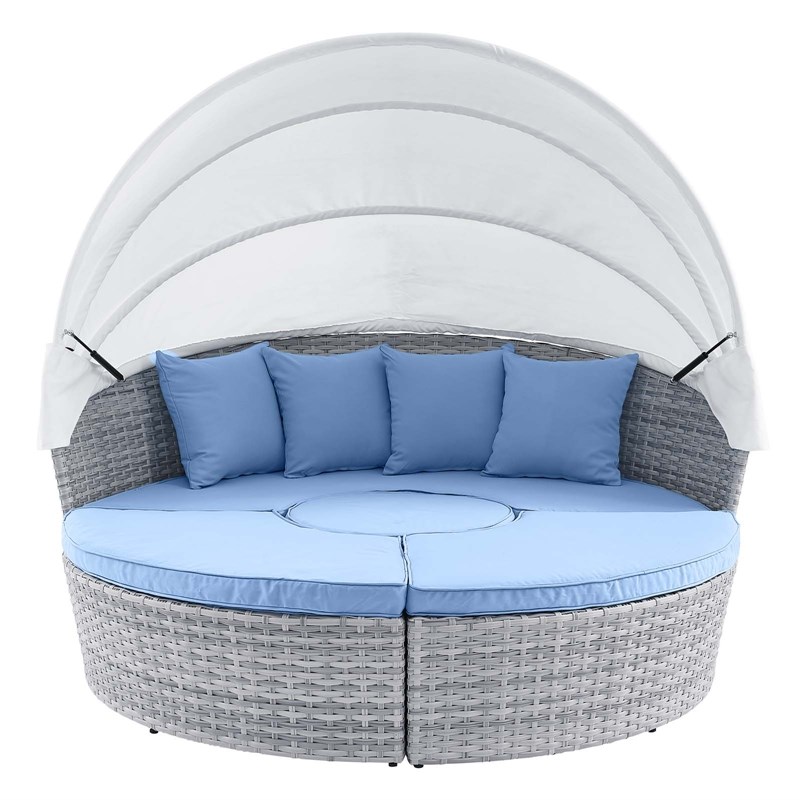 Modway Scottsdale Aluminum and Fabric Canopy Patio Daybed in Light Gray/Blue
