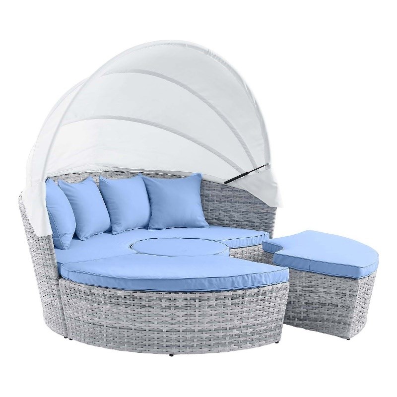 Modway Scottsdale Aluminum and Fabric Canopy Patio Daybed in Light Gray/Blue