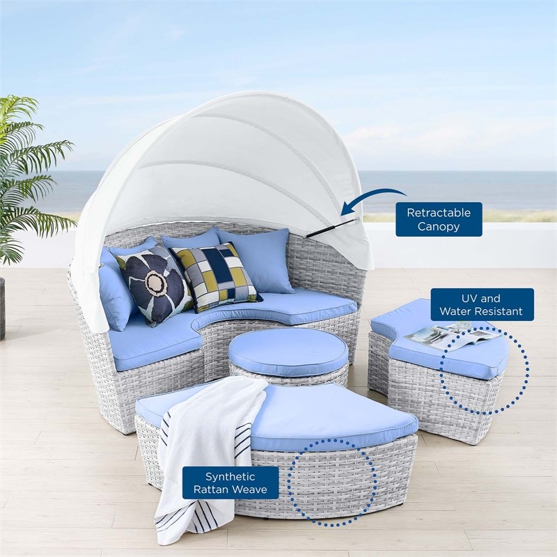 Modway Scottsdale Aluminum and Fabric Canopy Patio Daybed in Light Gray/Blue