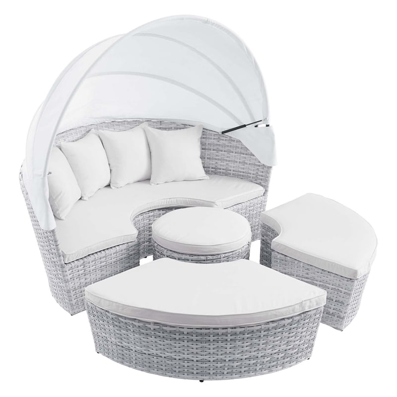 Modway Scottsdale Aluminum and Fabric Canopy Patio Daybed in Light Gray/White