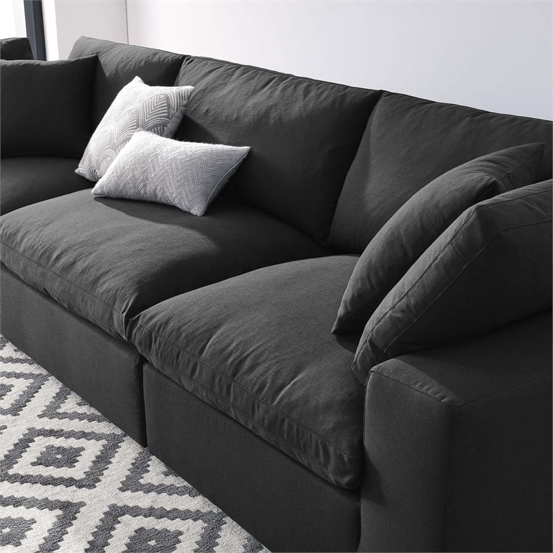 Modway Commix 3-Piece Fabric Down Filled Sectional Sofa in Black