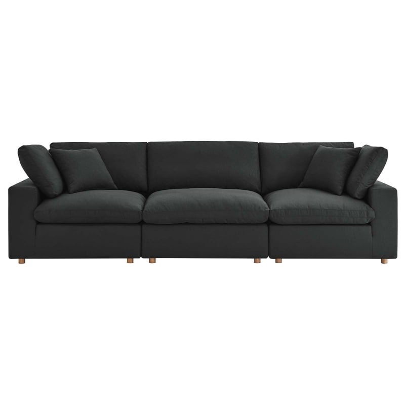 Modway Commix 3-Piece Fabric Down Filled Sectional Sofa in Black