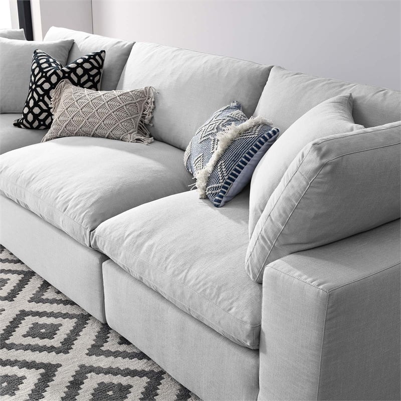 Modway Commix 3-Piece Fabric Down Filled Sectional Sofa in Light Gray