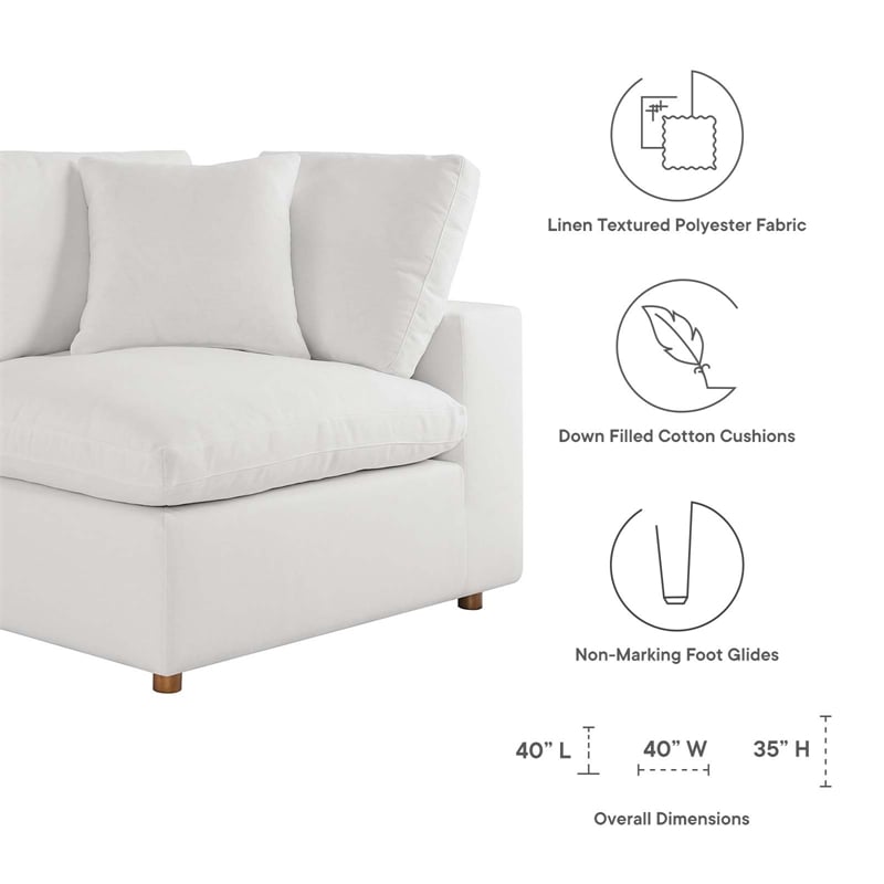 Modway Commix 3-Piece Fabric Down Filled Sectional Sofa in Pure White