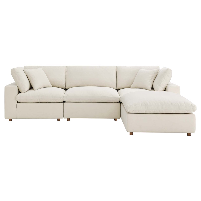 Modway Commix 4-Piece Fabric Down Filled Sectional Sofa Set in Light Beige