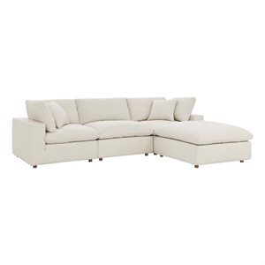 modway commix 4-piece down filled overstuffed sectional sofa set in light beige