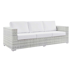 Modway Convene Fabric & Rattan Patio Sofa in Light Gray & White