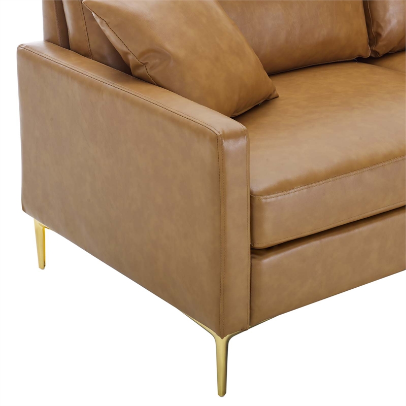 Modway Juliana Modern Faux Leather Upholstered Sofa in Tan & Gold