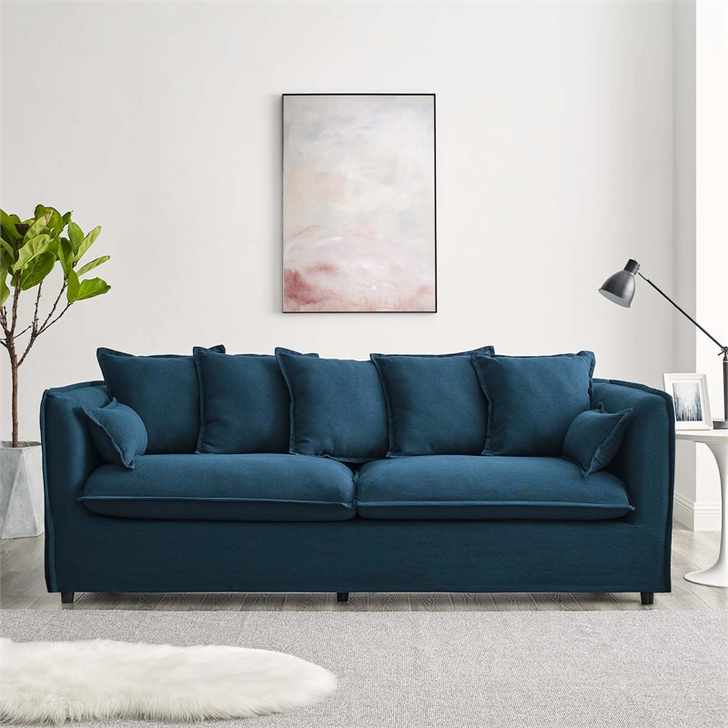Modway Avalon Modern Wood and Fabric Slipcover Sofa in Azure Blue