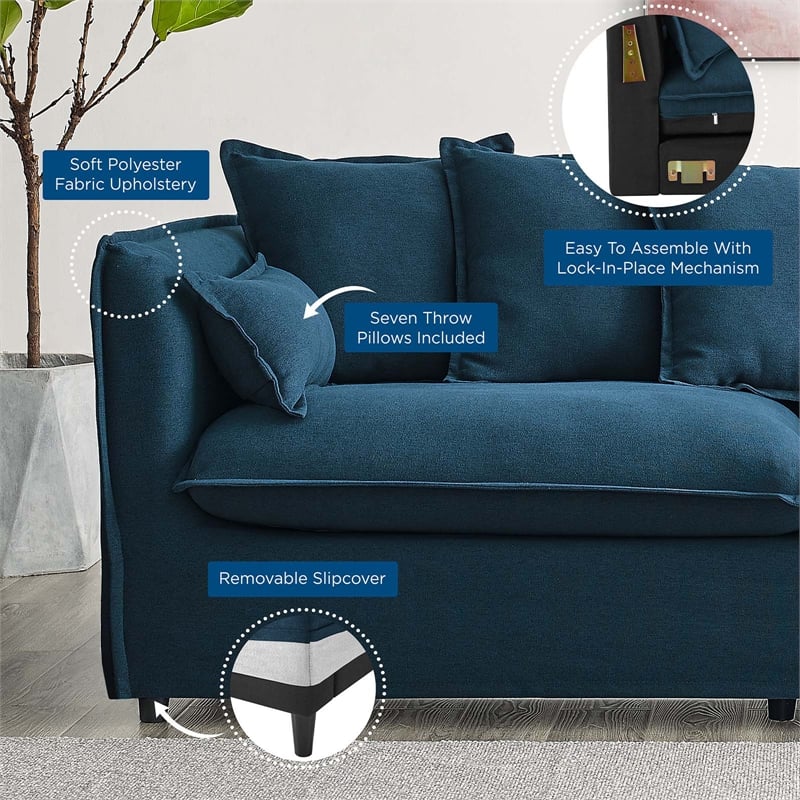 Modway Avalon Modern Wood and Fabric Slipcover Sofa in Azure Blue