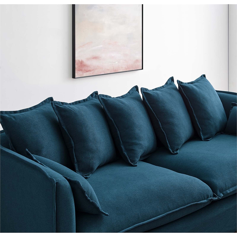 Modway Avalon Modern Wood and Fabric Slipcover Sofa in Azure Blue