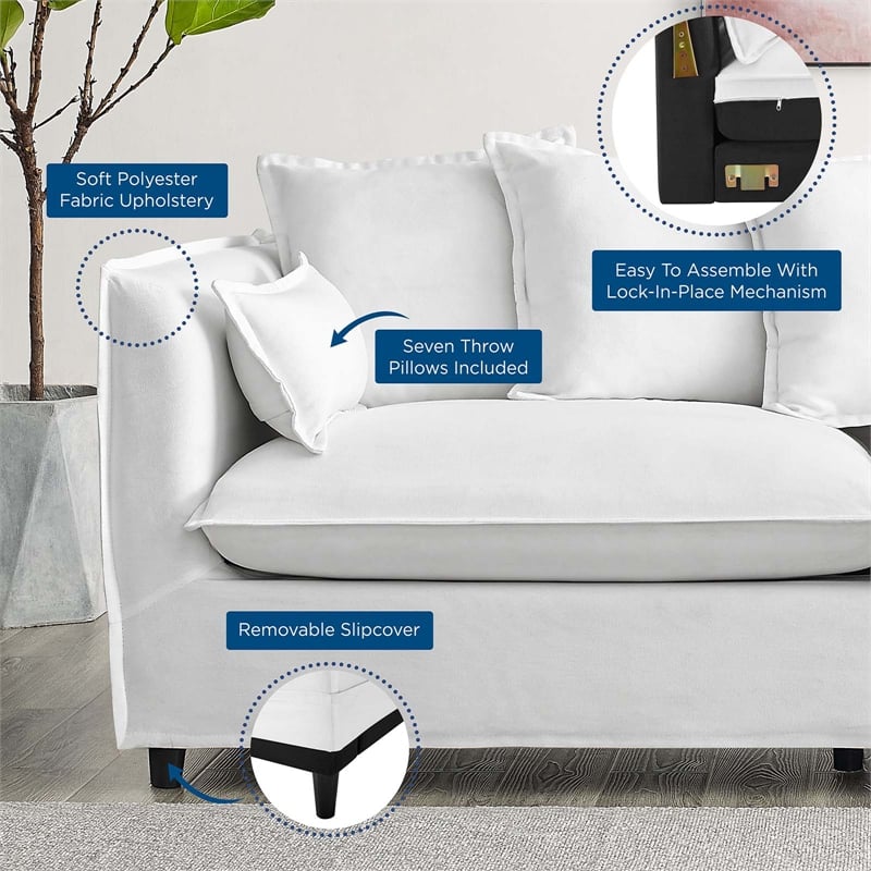 Modway Avalon Modern Wood and Fabric Slipcover Sofa in White Finish