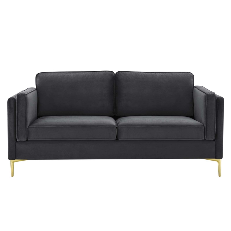 Modway Kaiya Performance Velvet Sofa with Metal Leg in Charcoal
