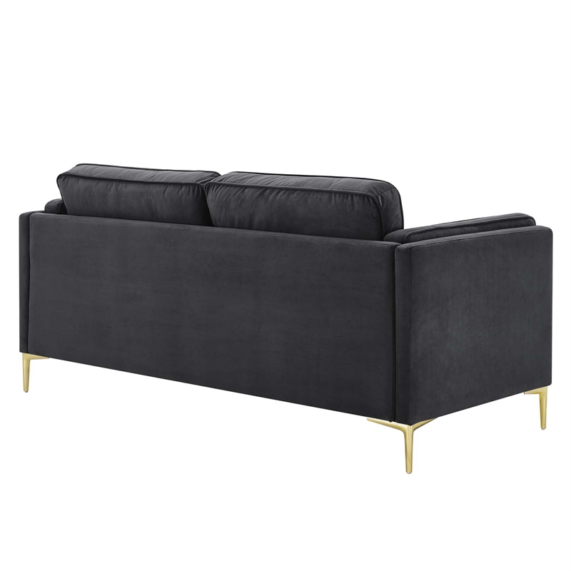 Modway Kaiya Performance Velvet Sofa with Metal Leg in Charcoal