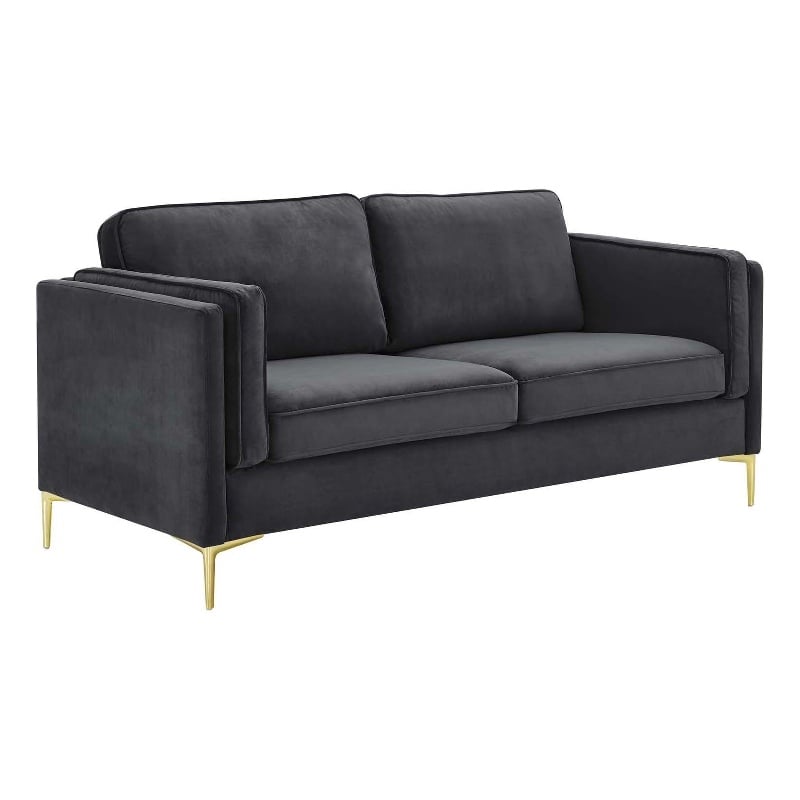 Modway Kaiya Performance Velvet Sofa with Metal Leg in Charcoal