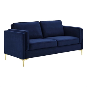 Modway Kaiya Performance Velvet Sofa with Metal Leg - Midnight Blue
