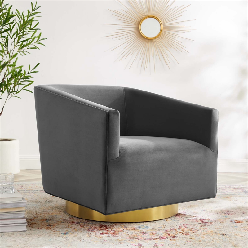 Modway Twist Performance Velvet Swivel Chair in Gold & Charcoal