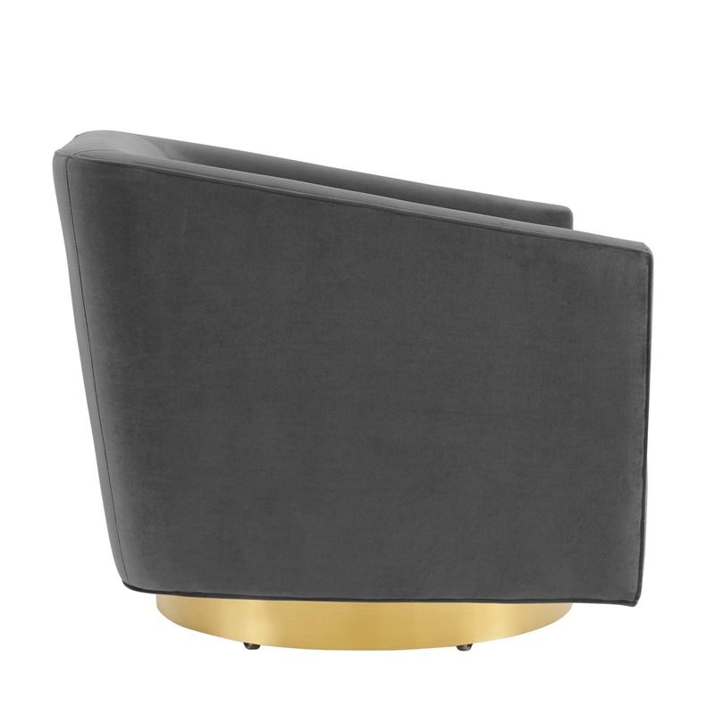 Modway Twist Performance Velvet Swivel Chair in Gold & Charcoal