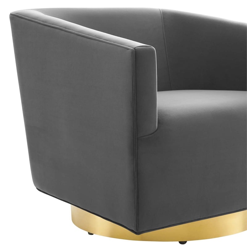 Modway Twist Performance Velvet Swivel Chair in Gold & Charcoal