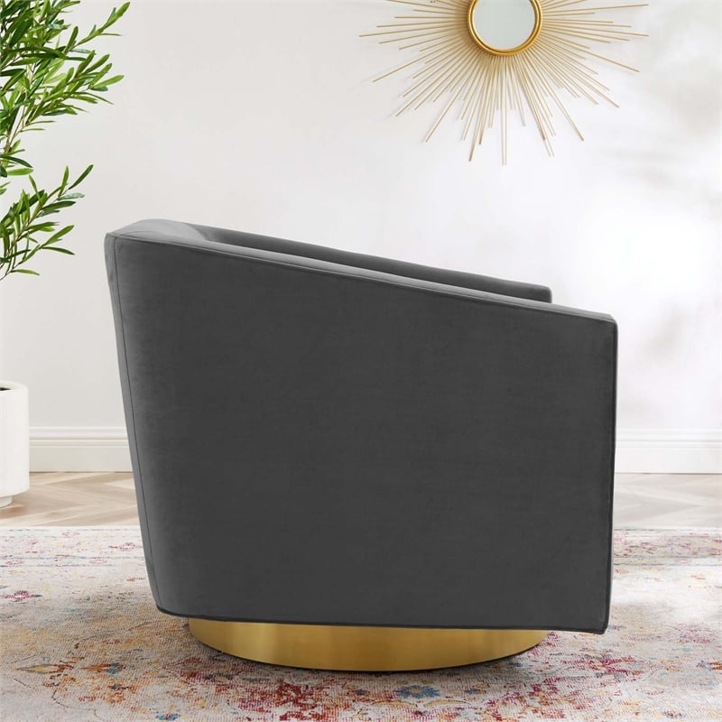 Modway Twist Performance Velvet Swivel Chair in Gold & Charcoal