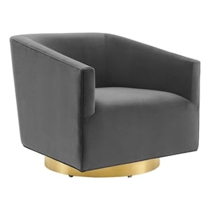 Modway Twist Performance Velvet Swivel Chair in Gold & Charcoal
