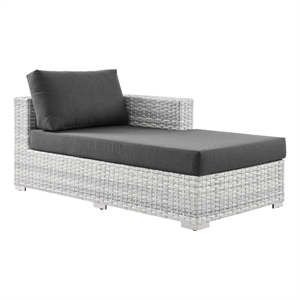 modway convene rattan and foam patio right chaise in light gray/charcoal