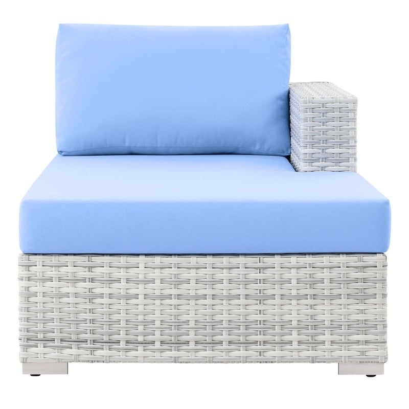 Modway Convene Rattan and Foam Patio Right Chaise in Light Gray/Light Blue