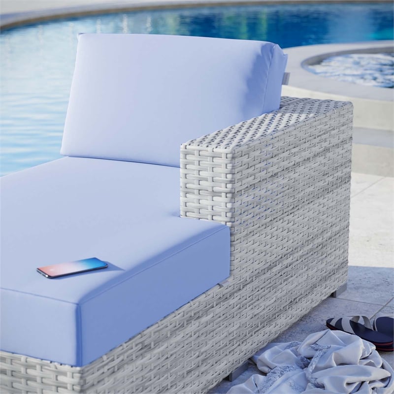 Modway Convene Rattan and Foam Patio Right Chaise in Light Gray/Light Blue